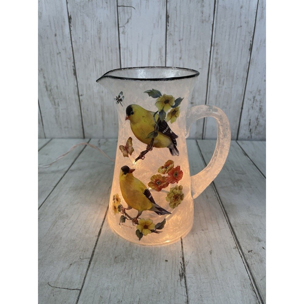 Stony Creek Goldfinch Birds Glass Frosted Pitcher Light Lamp Cottage Core